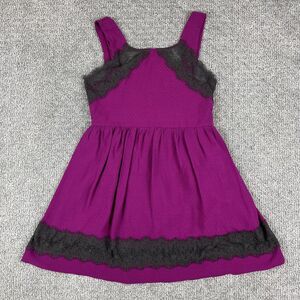 Free People Dress Womens 8 Purple Black Lace Trim Sleeveless Fit Flare Party